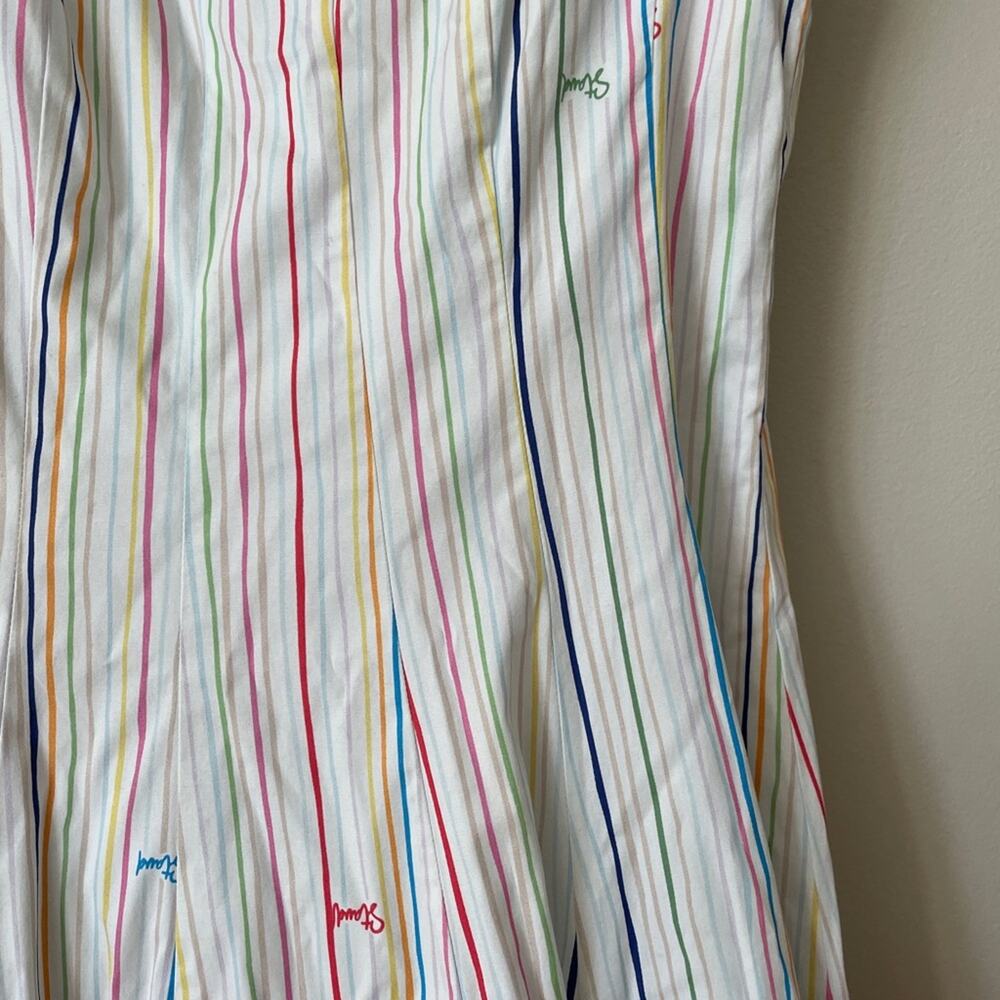 STAUD White Mini Dress with Multicolor Pinstripe Detail - Picture 5 of 10